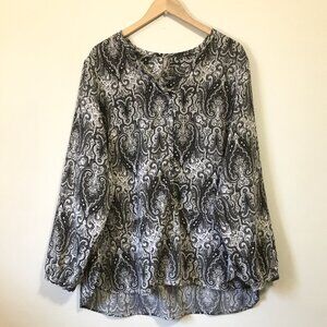 Penningtons Monotone Paisley Print Tunic Blouse Black White Size 2XL